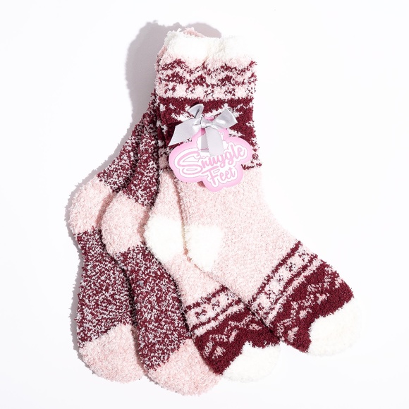 2 PACK NWT WOMEN'S COLOR BLOCK SNOWFLAKE CREW COZY SOCKS - Picture 2 of 4